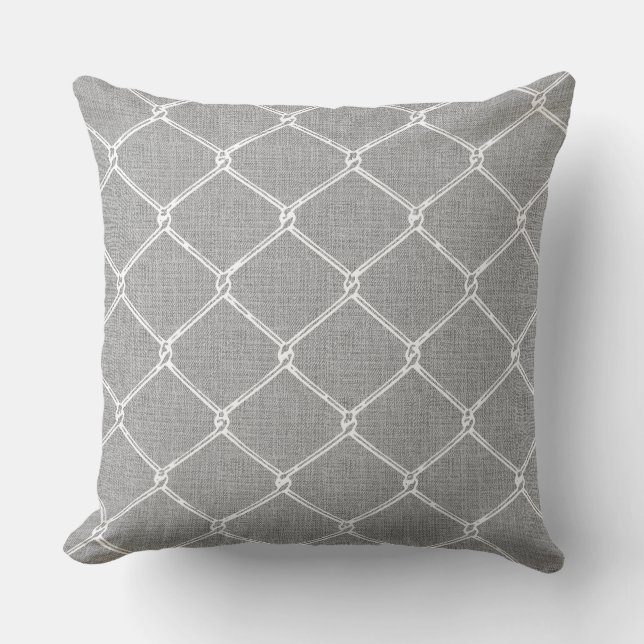 Chain Link Park – Urban Grey & White Skate Pattern Throw Pillow (Front)