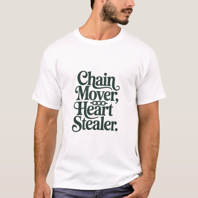 Chain Mover Heart Stealer Elegant Football Script T-Shirt (Front)