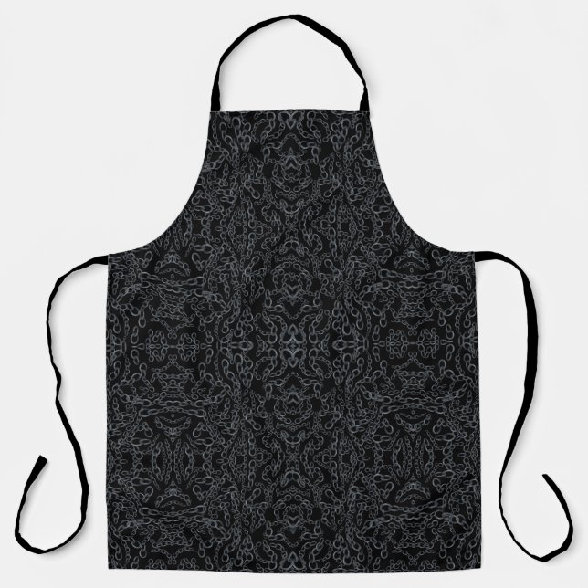 Chained Abstract Mirrored Image Gray On Black Art Apron (Front)