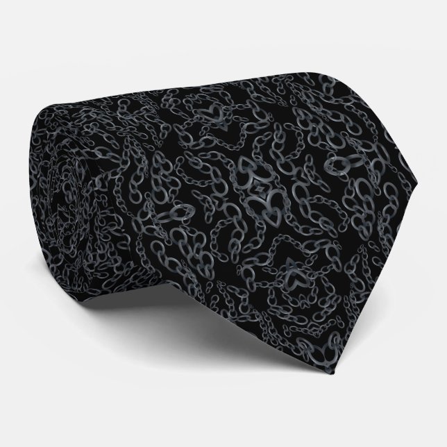 Chained Abstract Mirrored Image Gray On Black Art Neck Tie (Rolled)