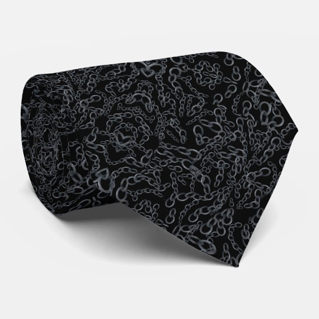 Chained Abstract Mirrored Image Gray On Black Art Neck Tie (Rolled)