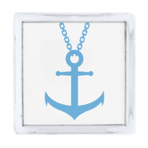 Chained anchor silver finish lapel pin