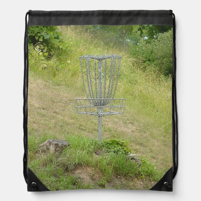 Chains of A Disc Golf Basket Drawstring Bag (Front)