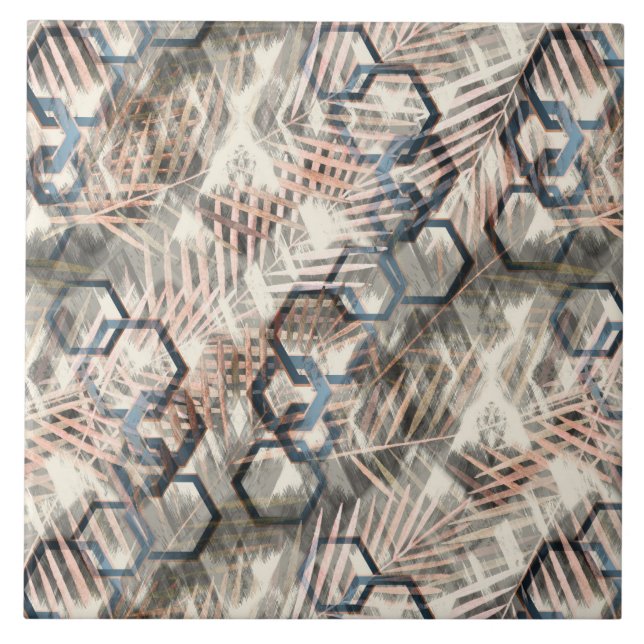 Chains on palm leaves. ceramic tile (Front)