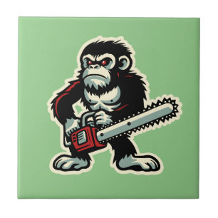 Chainsaw Chimp Ceramic Tile