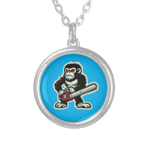 Chainsaw Chimp Silver Plated Necklace