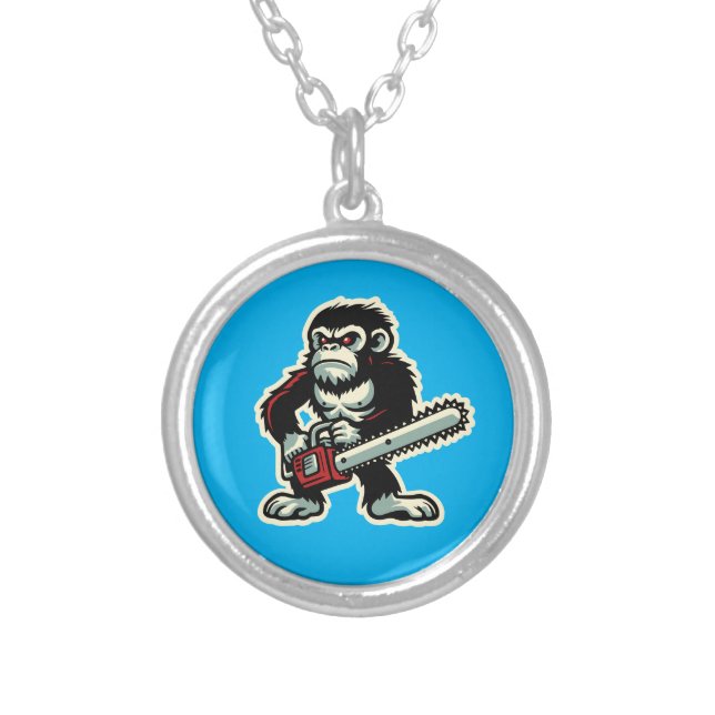 Chainsaw Chimp Silver Plated Necklace (Front)