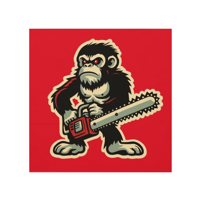 Chainsaw Chimp Wood Wall Art (Front)