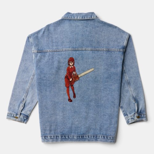 Chainsaw Girl Punk Goth Horror Fan  Denim Jacket