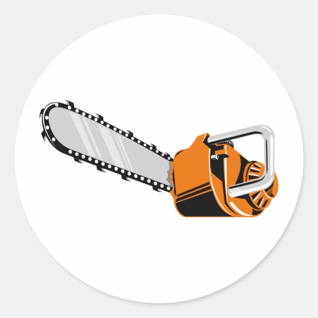 chainsaw retro style classic round sticker (Front)
