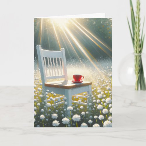 Chair and Red Mug In Wildflowers Birthday Card