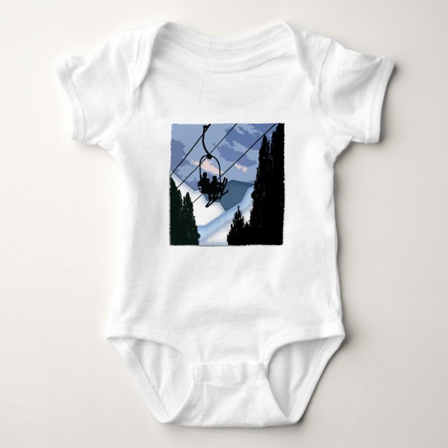 Chairlift Full of Skiers Baby Bodysuit (Front)