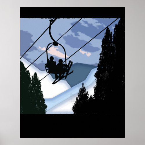 Chairlift Full of Skiers Poster