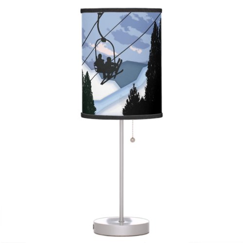 Chairlift Full of Skiers Table Lamp