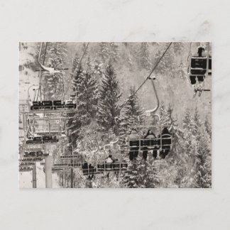Chairlifts above the trees postcard