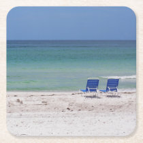 Chairs on the Beach Square Paper Coaster