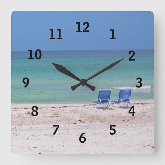 Chairs on the Beach Square Wall Clock (Front)