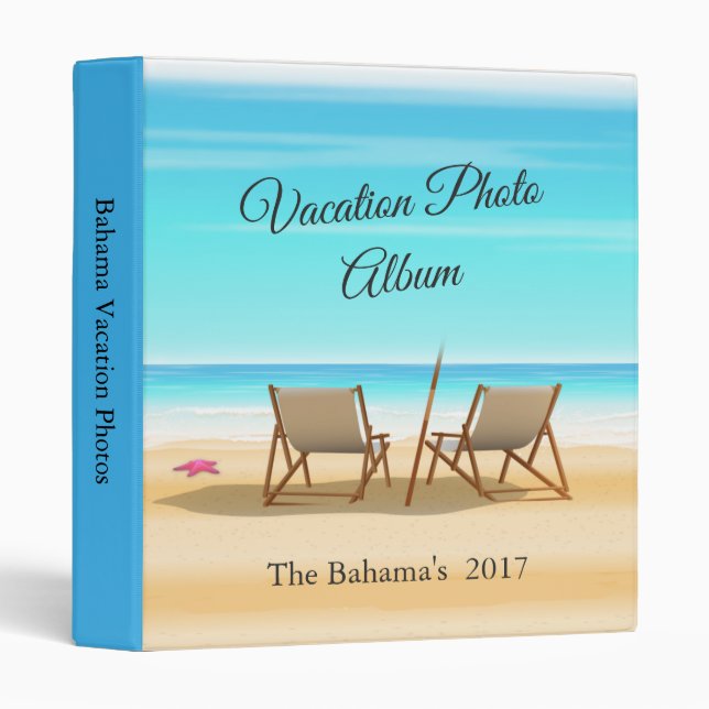 Chairs On The Beach Vacation Photo Album 3 Ring Binder (Front/Spine)