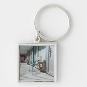 Chairs Outside Beach Hotel Rooms Keychain