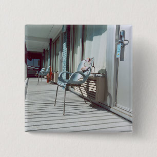 Chairs Outside Beach Hotel Rooms Pinback Button