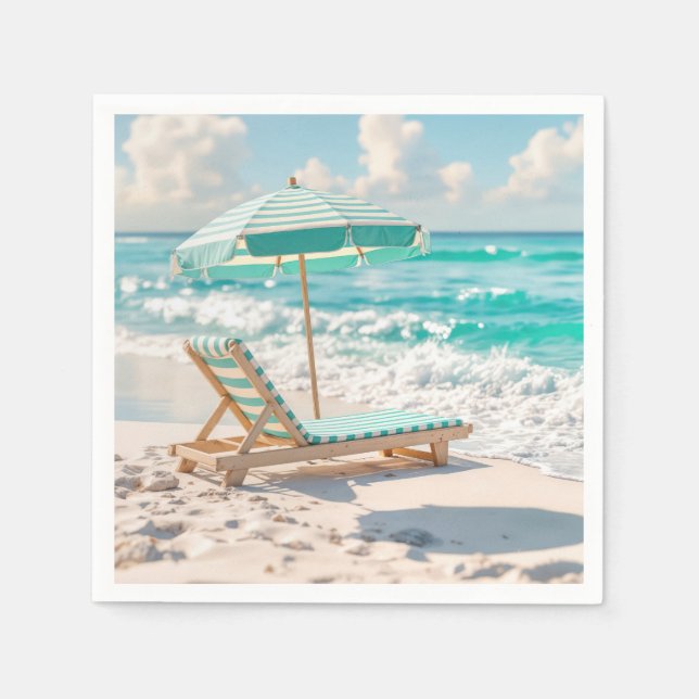Chaise Lounge On White Ocean Sand Napkins (Front)