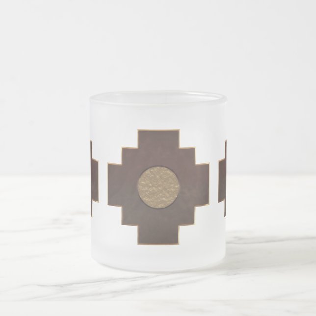 Chakana Cross Frosted Glass Coffee Mug (Center)