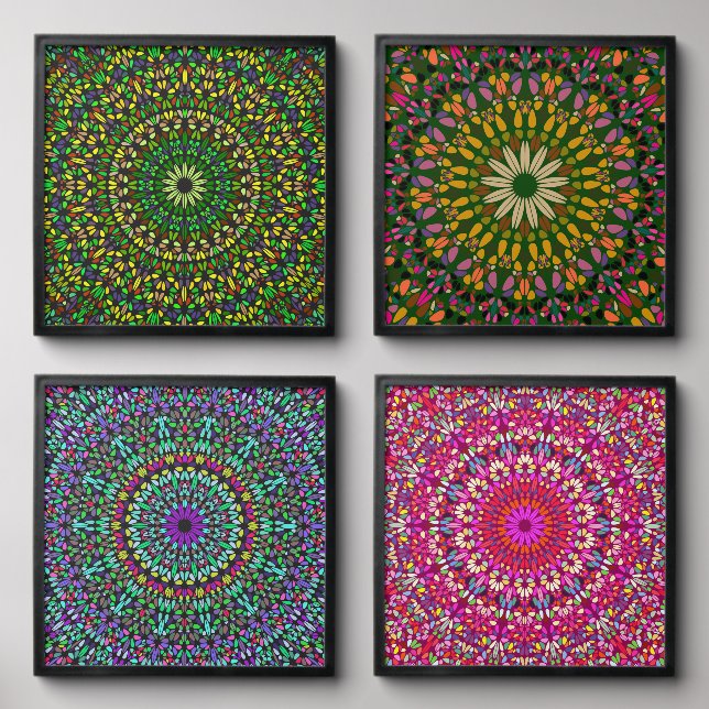 Chakra Bloom Quartet Peel & Stick Mandala Wall Set Peel And Stick Photo Tile (Front Set)