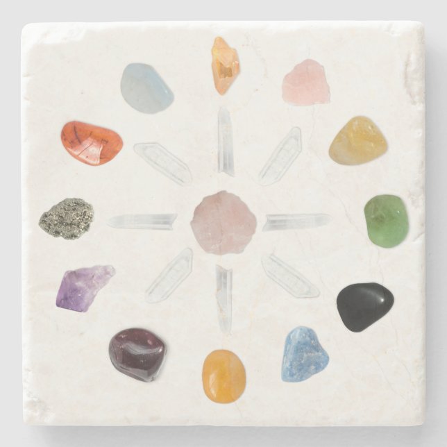 *~* Chakra Crystal Energy Gemstone Marble Stone Coaster (Front)