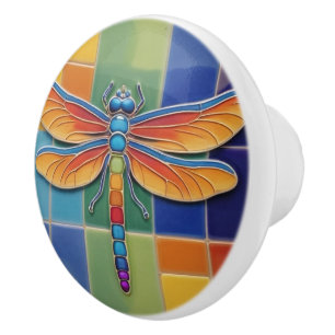 Chakra Dragonfly - Multicolored Colorful Rainbow Ceramic Knob