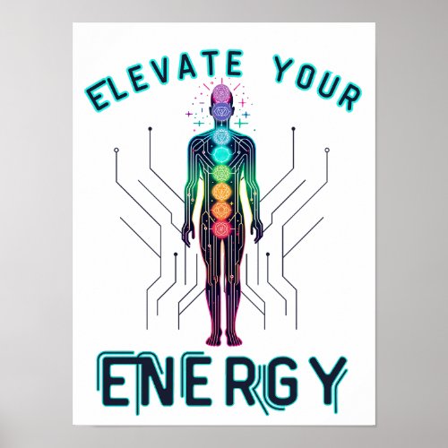 Chakra Energy Alignment Y2K Neon Circuit Board Poster