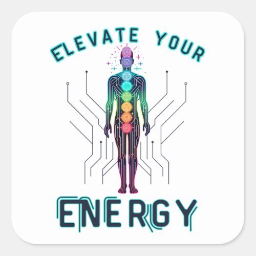 Chakra Energy Alignment Y2K Neon Circuit Board Square Sticker