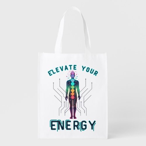 Chakra Energy Alignment Y2K Neon Circuit Grocery Bag