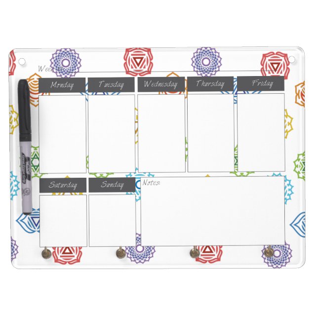 Chakra Energy Weekly Calendar Dry Erase Board (Front)