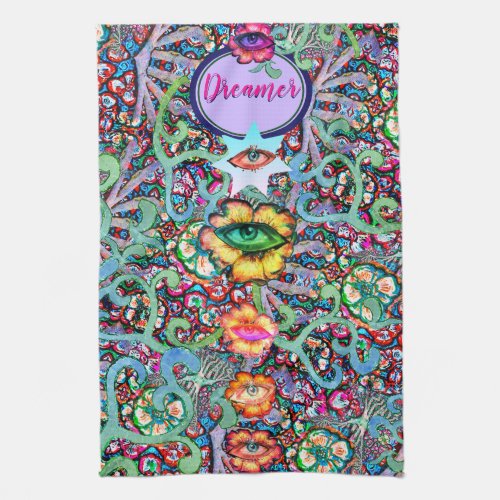 Chakra Floral Dreamer Colorful Unusual Mystical Kitchen Towel