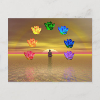 chakra golden colored background cosmos postcard