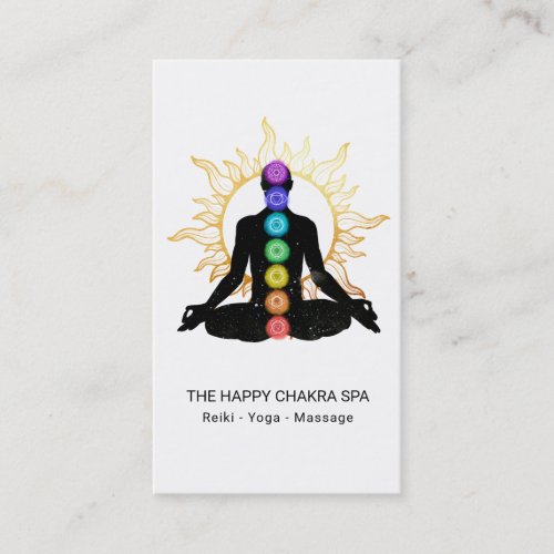  Chakra Healing Meditation Lotus Pose Man Sun Business Card