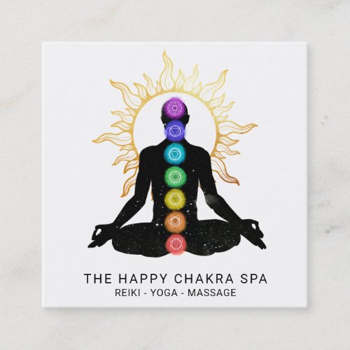 *~* Chakra Healing Meditation Sun Lotus Pose Man Square Business Card