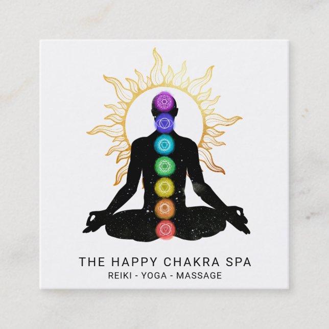 *~* Chakra Healing Meditation Sun Lotus Pose Man Square Business Card (Front)