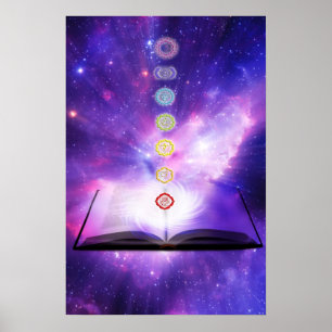 Chakra knowledge seven chakras symbols purple wall poster