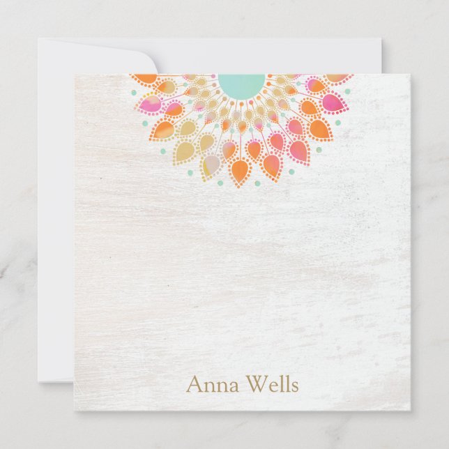 Chakra  Lotus Flower Floral Mandala  Note Card (Front)