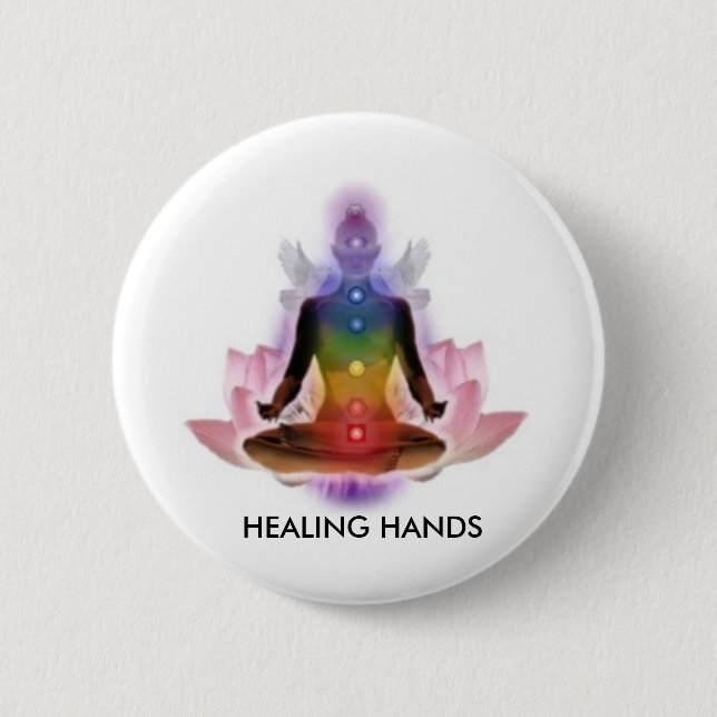 CHAKRA LOTUS PERSON, HEALING HANDS BUTTON (Front)