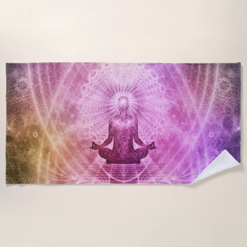 Chakra Mediation Yoga Symbol Purple Beach Towel