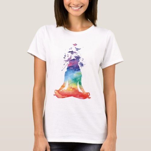 Chakra Meditation Watercolor painting Yoga T_Shirt