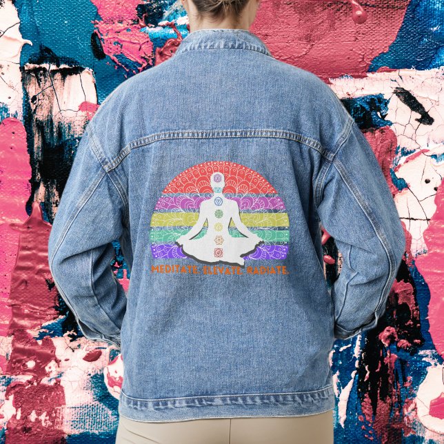 Chakra Meditation Yoga Rainbow Sunset Denim Jacket (Creator Uploaded)