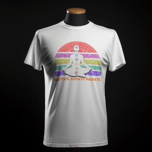 Chakra Meditation Yoga Rainbow Sunset T_Shirt