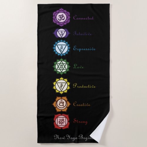 Chakra Now Yoga Begins Black  Beach Towel