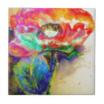 Chakra Poppy Tile<br><div class="desc">romantic abstract surreal vibrant multi-colored poppy watercolor painting by H Cooper</div>