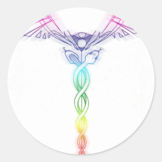 Chakra Rainbow Caduceus Classic Round Sticker