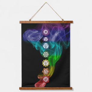 Chakra rainbow smoke Bold Black Hanging Tapestry