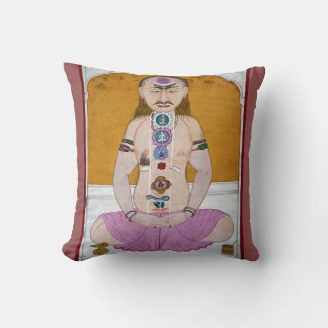 Chakra Yoga Illustration for Meditation Throw Pillow (Front)